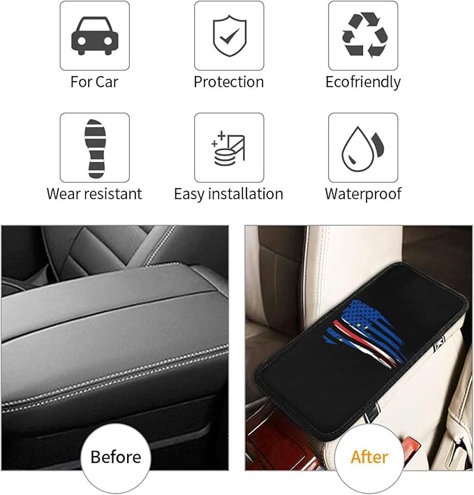 America Flag and Cape Verde Verdean Flag Car Armrest Pads Auto Seat Handrail Box Decoration Cushion Fit for Most Vehicles Accessories, Universal Car Center Console Cover Pad Protector Funny Design