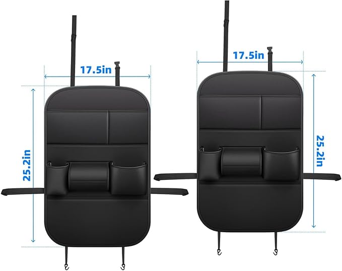 Ahsrnl Back Seat Protector 2 Pack Fit for Audi A3 Car Kick Mats with Cup and Tissue Storage with Storage Organizer Waterproof Dirt Proof Faux Leather Auto Accessories for Kids(1 Pair Black)