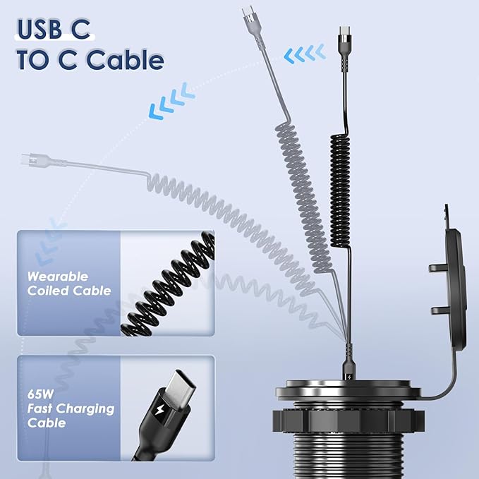 12V USB C Outlet 78W 4 Ports Aluminum Car Charger Socket, Dual PD 30W and Dual QC 18W Car USB Port 12V Charger with Voltmeter and C to C Cable, Suitable for Boat Marine Bus Truck Golf RV Motorcycle