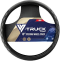 Genuine Leather Steering Wheel Cover for Semi Truck – 18" X-Large, Diamond Stitching, Anti-Slip Grip, Fits 18 Inch Wheels for Big Rig, RV & 18 Wheeler Trucks (Black/Black)