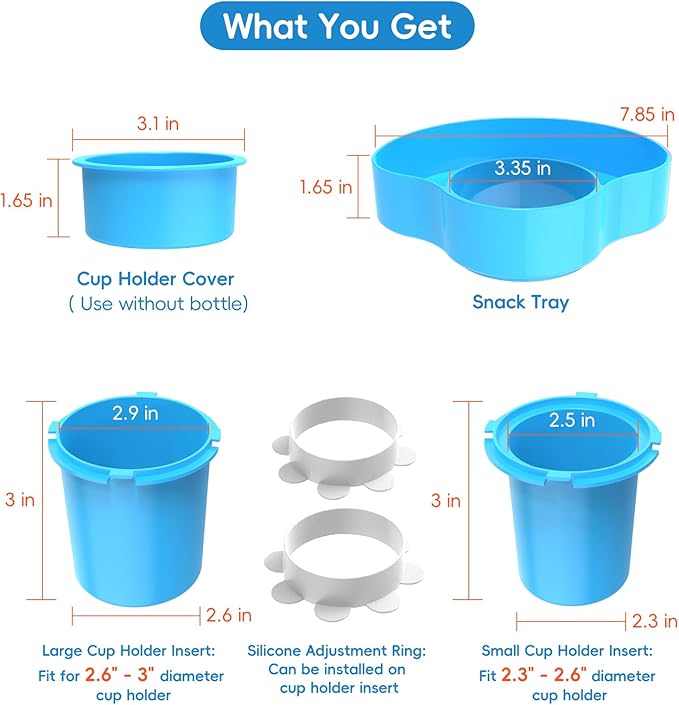 2PCS Resptasski Car Seat Cup Holder Snack Tray for Kids – Travel Tray for Car, Booster, Stroller, Outdoor Universal Adjustable Tray with Detachable Base for Snacks, Toys, Food (Sky Blue)