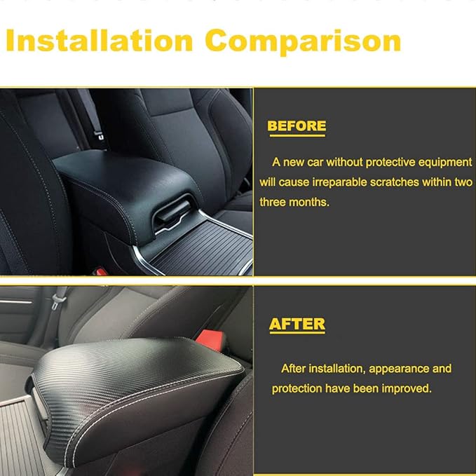 BOYUER Center Console Cover Armrest Leather Pad Cover Compatible with Dodge Charger 2011-2023/Chrysler 300 2015-2023（Carbon Fiber）