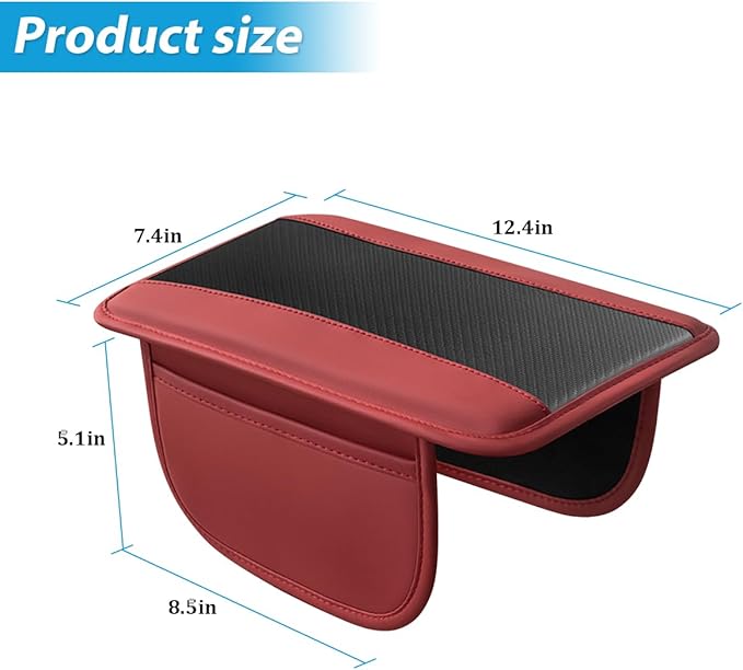 Mandark Car Center Console Cover with 2 Storage Bags, Auto Interior Arm Rest Storage Box Pad Accessories, Carbon Fiber Leather Vehicle Armrest Cushion, Universal for SUV, Truck, RV (Red)