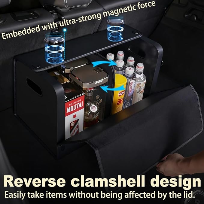 XDV Trunk Organizers, Car Organizers, Storage Solutions, and Car Storage Organizers for SUVs, Sedans, Back Seats, and Luxury Vehicles with Lid, Leather, Small, Large Car shoes box (Plain Black, L)