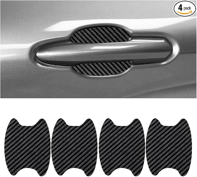 Car Door Handle Cup Protector, 4PCS Carbon Fiber Anti-Scratch Vehicle Door Handle Bowl Sticker, Self-Adhesive Automotive Paint Protective Film, Universal for SUV RV Truck (Black)