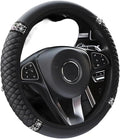 15 Inch Bling Rhinestone Steering Wheel Cover, Soft Leather Elastic Steering Wheel Protector Slip-on Grip Wrap for Women