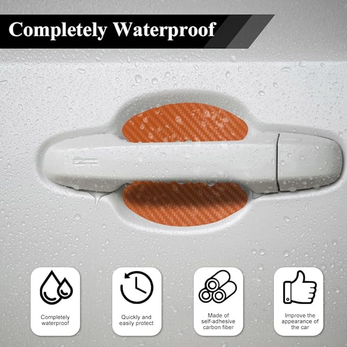 8PCS Car Door Handle Cup Scratch Protector, Car Door Handle Sticker, Scratch Auto Door Protective Film, Car Accessories Car Door Handle Protective Films Universal for Cars (Orange, 8PCS)