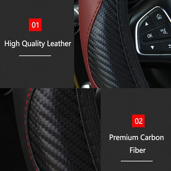 Car Steering Wheel Cover, 15 Inch Microfiber PU Leather Car Steering Wheel Cover, Breathable Anti-Slip Steering Wheels Accessories for Men Women, Car Interior Accessories for Most Cars
