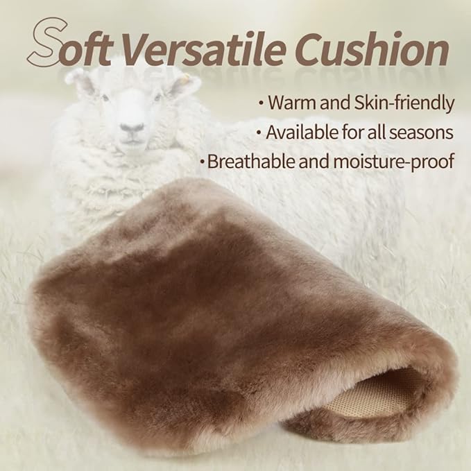 LLB Genuine Sheepskin Car Seat Cushion Seat Covers for Cars Trucks SUV Comfort Seat Protector Pad for Car Driver Seat Car Accessories for Women Office Chair Car Decor (Black Front Seat Cushions-2 Pcs)
