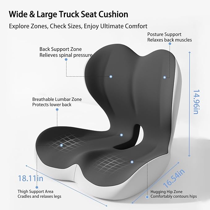 Seat Cushion for Truck Driver | Office Chair Seat Cushions for Office Chair with L-Shaped Ergonomic Design | Memory Foam Chair Cushion for Long Sitting Office Worker