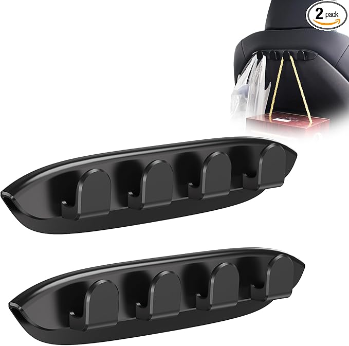 2PCS Seat Back Hooks for Tesla Model 3 Model Y 2017-2026, Car Coat Hanger Headrest Clothes Hanger Bags Hook Holder Portable Storage Luggage Hooks for Tesla (Black)