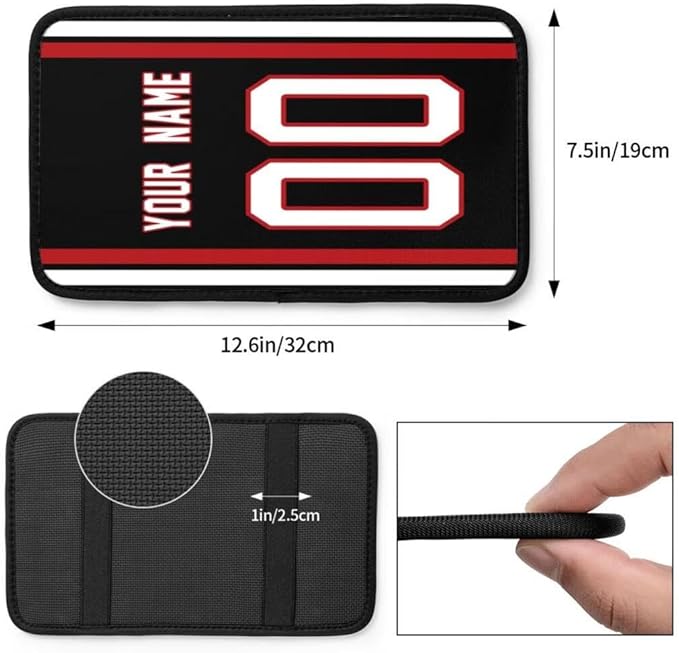 Custom Car Armrest Cover,Add Personalized Name and Number As Gifts for Loyal Football Fans,American Football Auto Center Console Pad Car handrail Box Cushion,Fit for Most Car Seat Box Cover Protector