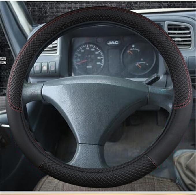 Car Semi Truck Van Leather Steering Wheel Cover Fits 14 15 16 17 18 19 Inch Maximum Grip Non Slip Durable Universal Fit for Most Vehicles (42cm/16.5in,Black)