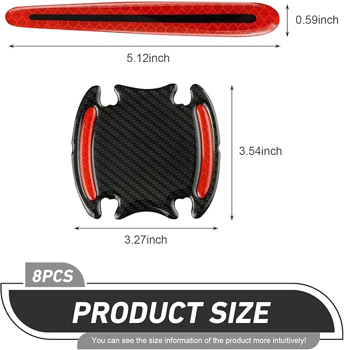 WZP 8PCS Car Door Handle Scratch Protectors, 3D Carbon Fiber Door Handle Scratch Protector Cover, Anti-Scratches Safety Reflective Strips, Universal Car Exterior Accessories for Most Vehicles (Red)