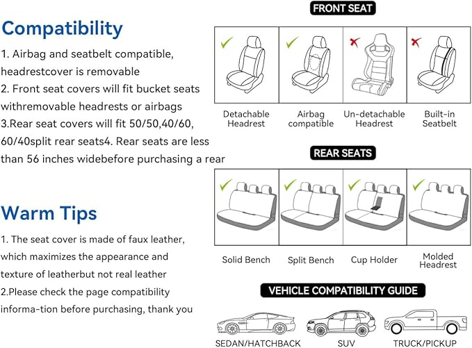 SCDOOCA Car Seat Covers Front Seats, Premium Leather Car Seat Covers, Waterproof and Breathable Seat Covers, Universal Car Seat Protector Fit for Cars, Trucks, SUVs, Pick-ups (Gray, 2 PCS Front Seat)
