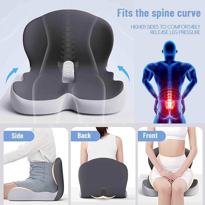 Back and Seat Cushion, Car Seat Cushion, Memory Foam L-Shaped Integrated Car Cushions, Ergonomic Car Cushion for Big People with Back Support (Navy)