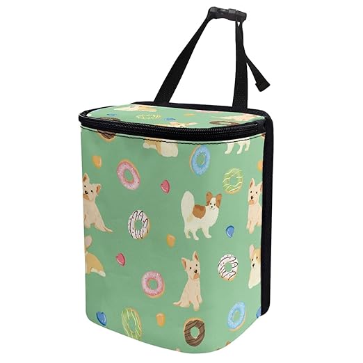 Pastel Green Puppy Donut Car Garbage Container, Adorable Illustrated Trash Bin for Car Interior