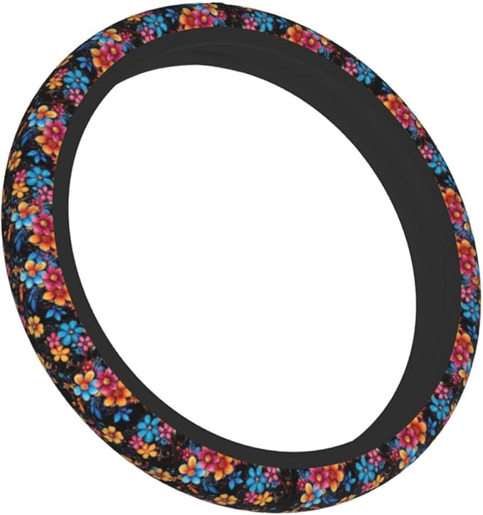 Colorful Floral Steering Wheel Cover for Women Men Girls Car Accessories Decor Anti-Slip Neoprene Auto Steering Wheel Covers Protector Universal 15 Inch