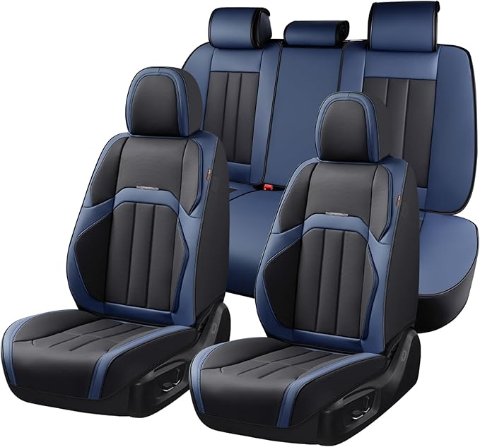Coverado Car Seat Cover, Cover for Cars Full Seat, Premium Leather, Universal Fit Waterproof Seat Protectors, Car Seat Cushion Non-Slip for Most Cars-BlackBlue