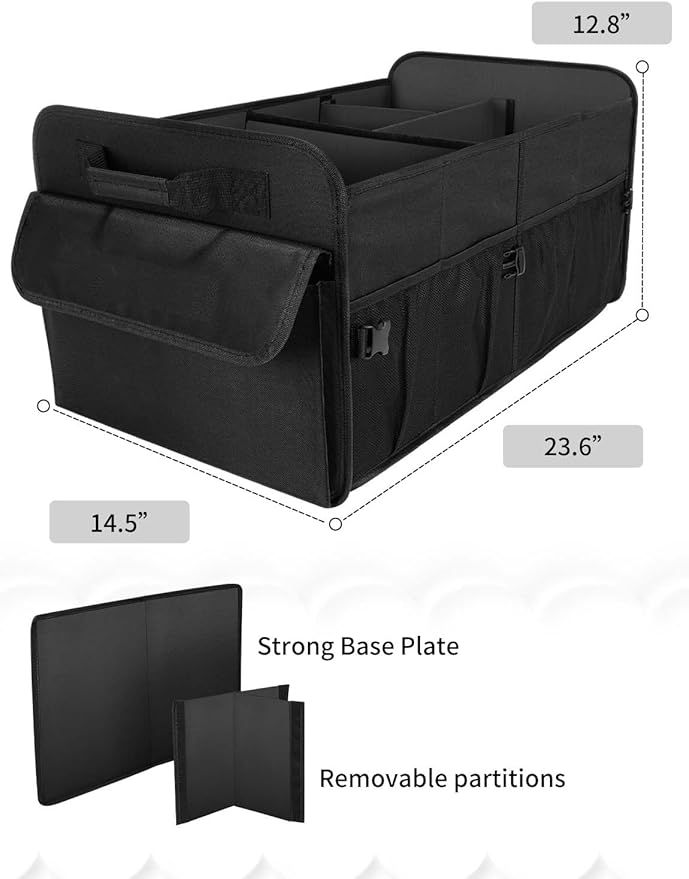 Car Trunk Organizer for SUV, 72L Large Capacity Collapsible Trunk Organizer, Car Organizers and Storage with 4 Pockets, Accessories for Women/Men, Black