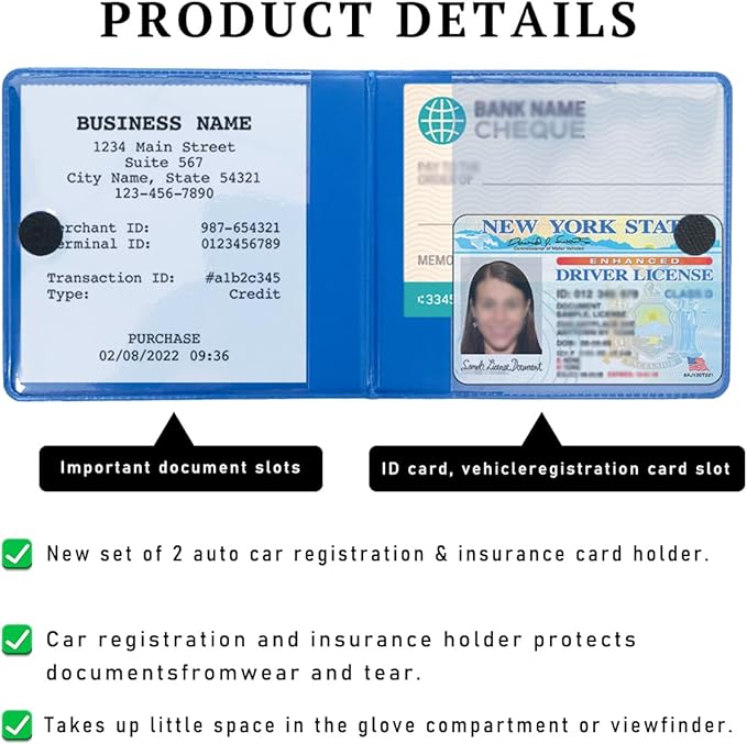 4 PCS Car Registration and Insurance Holder, 10.6''×4.8'' Essential Auto Card Glove Box Organizer with Closure, Vehicle Interior Accessories Perfect for Documents, Cards