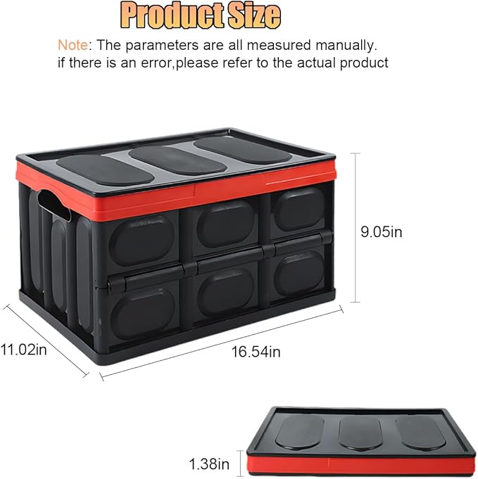 Car Trunk Organizer, Foldable Plastic Cargo Storage Box with Lid, Large Car Tool Container with Handles, Universal Automotive Organization Accessories for Camping, Groceries (Black)