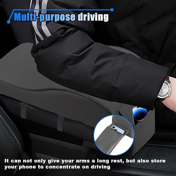 Car Center Console Cover Armrest Pad for Mazda CX 5 2017-2021, Memory Foam Armrests, Made of Leather, Soft and Breathable, with Side Pockets,Black