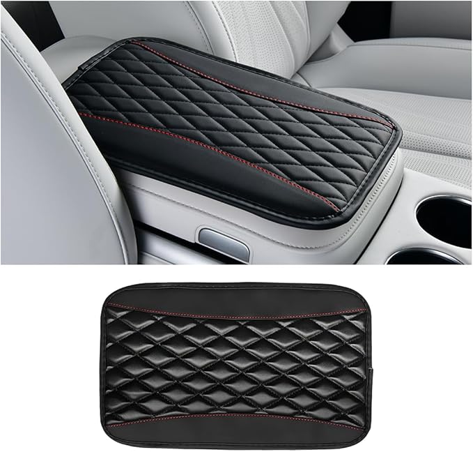 Car Center Console Cover, PU Leather Waterproof Vehicle Armrest Seat Box Protector, Automotive Interior Arm Rest Cushion Protection Accessories, Universal for SUV Sedan Truck (Black)