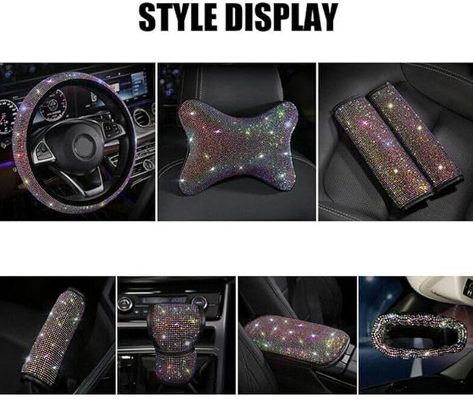 Bling Crystal Armrest Cushion,Universal Glitter Diamond Center Console Armrest Cushion Pad Automotive Interior Decoration Accessories Fits Most Cars