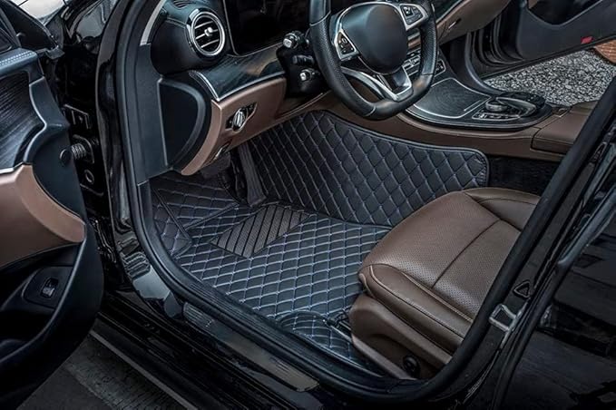 Custom Car Floor Mats Fit 96% Car Model Luxury Leather Waterproof Anti-Skid Full Coverage Liner Front Rear Mat/Set (Black Blue Line)