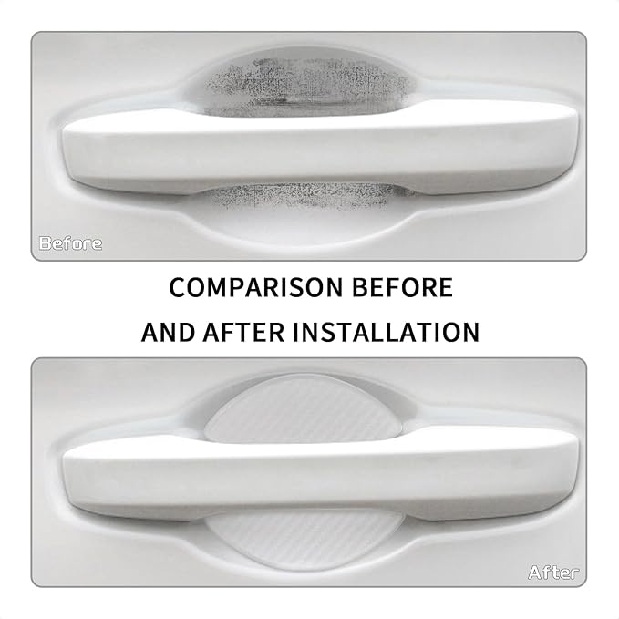 TANGSEN 4Pcs Universal 3D Carbon Fiber Texture Automotive Door Cup Handle Recess Paint Protector Cover Scratch Non-Marking Silicone Personalize Pad Sticker (White Translucent, L)