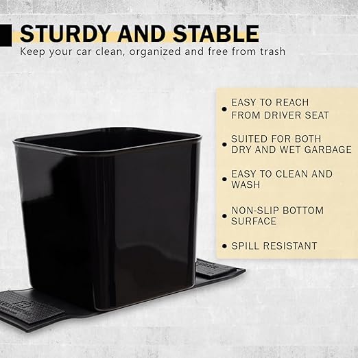 HAUSSIMPLE Car Trash Can 1.4 Gallon with Stability Flap & Magic Strips — No-Tip Leakproof Car Garbage Bin for Car Floor, Mats, Front or Back Seat, SUV, Truck, Van, Vehicle Interior Organizer (Black)