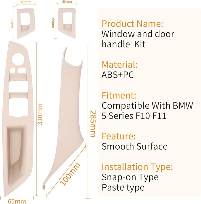 7pcs No-Remove Interior Door Pull Handle Sticky Cover for BMW 5 Series F10/F11 520,523,525,528,530,535 (2010-2016) Fits Driver & Passenger Side Window Switch Armrest Panel (Beige)