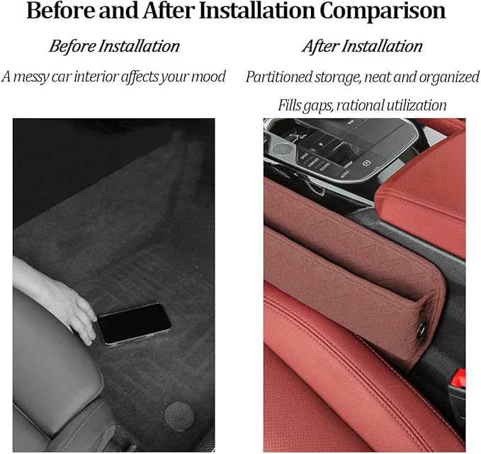 Car Seat Gap Filler Organizer, Leather Console Side Gap Filler Storage Box for Storing Phones Keys, No-Drop Automotive Seat Crevice Blocker Organizer, Universal for Truck SUV Sedan (Brown)