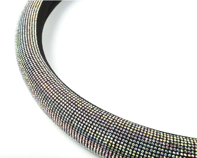 Car Bling Steering Wheel Cover for Women Girls 15 Inch Universal Colorful Crystal Rhinestone Diamond Rainbow Bling Accessories Anti Slip Wheel Protector Sparkling, Black