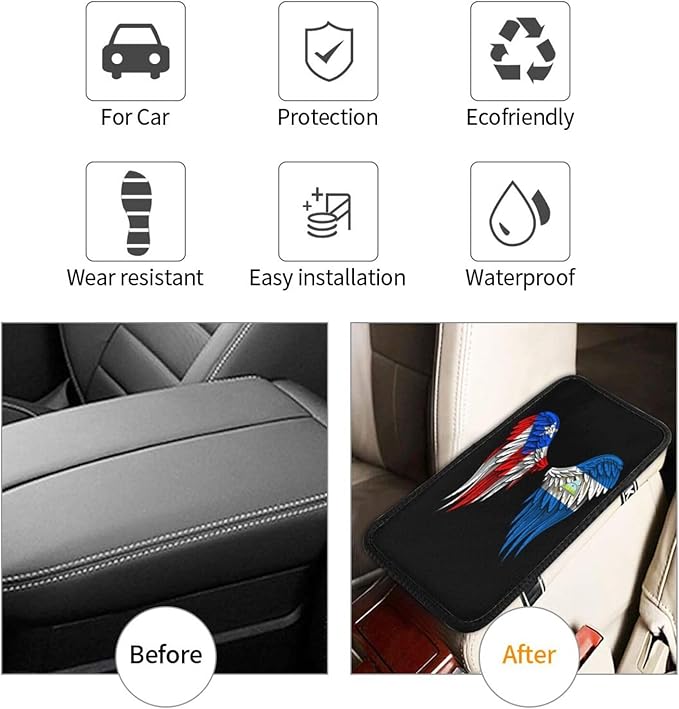 Auto Center Console Pad Puerto Rico Porto Rico Puerto Rican and Nicaragua Nicaraguan Flag Wings Car Armrest Cover Armrest Seat Handrail Box Cover Cushion Universal Decoration Protector Accessories