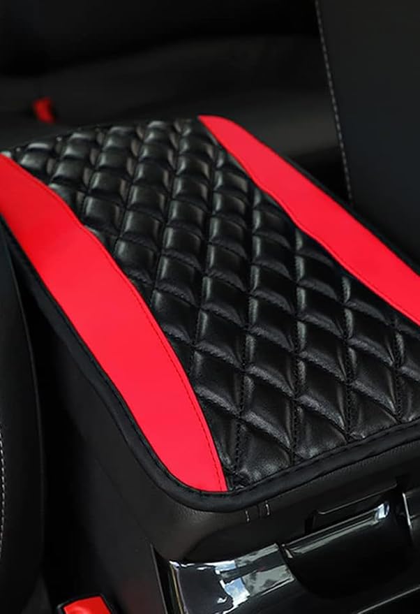 Car Center Console Cover, Leather Waterproof Car Armrest Cover Cushion, Auto Center Console Cushion Pad, Auto Interior Accessories for Most Vehicle, SUV, Truck (Red)