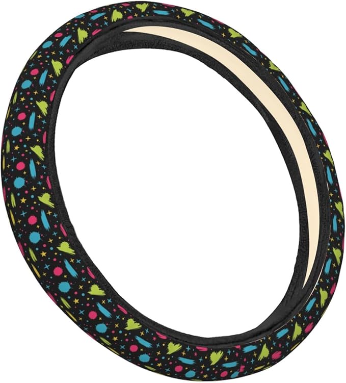 FeHuew Cute Splatters Colorful Steering Wheel Cover for Women, Girls 15 inch Universal Auto Car Anti Slip Wrap Steering Wheel Covers Fit for Vehicles, Truck, SUV