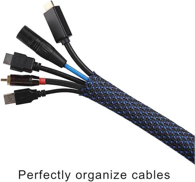 25ft - 1/4 Inch Cable Management Sleeve Protector,Wire Loom PET Expandable Wire Sleeving for Office TV Computer Home Theater Engine Bay Cord Organizer,Protect Cables from Pet Cat Dog Chewing,BlackBlue