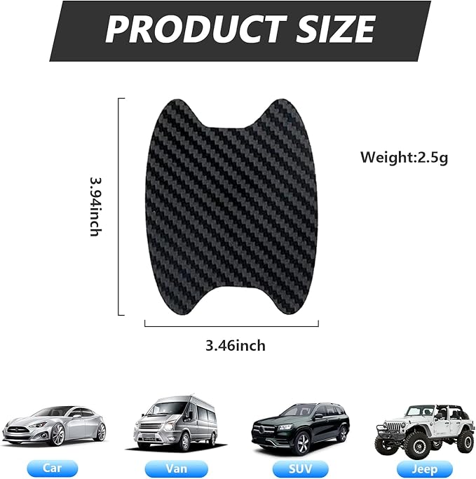 Kewucn 4PCS Car Door Handle Sticker, Carbon Fiber Auto Door Side Handle Protective Films, Anti-Scratch Vehicle Door Cup Protector, Universal Exterior Accessories for Most Cars (Black)