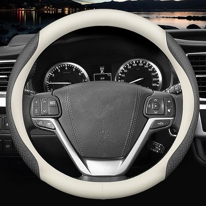 HAOTULE Nappa Leather Slim Stylish Steering Wheel Cover,for Toyota Steering Wheel Cover Interior Conversion (White)