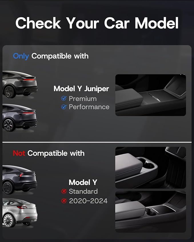 Center Console Organizer Tray for Tesla Model Y Juniper Accessories 2025 2026 [Premium PC + Silent Silicone Liner] Armrest Bottom Liners Wireless Charging Pad Cup Holder for Tesla Model Y Accessories