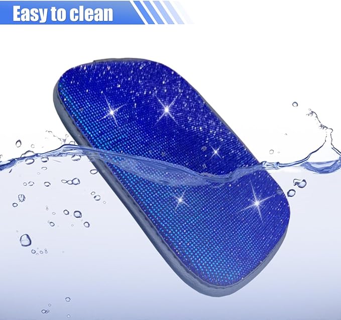 11.9''×8.4'' Bling Car Center Console Cover, Crystal Rhinestone Arm Rest Protective Cushion Pad, Diamond Soft Elbow Pillow, Auto Interior Decoration Accessories for Women Girls (Blue)