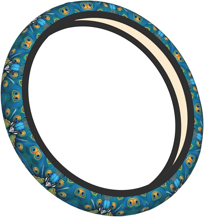 Peacock Feather Painting Universal Fit Steering Wheel Cover for Car, Truck, and SUV, Durable Steering Wheel Protection