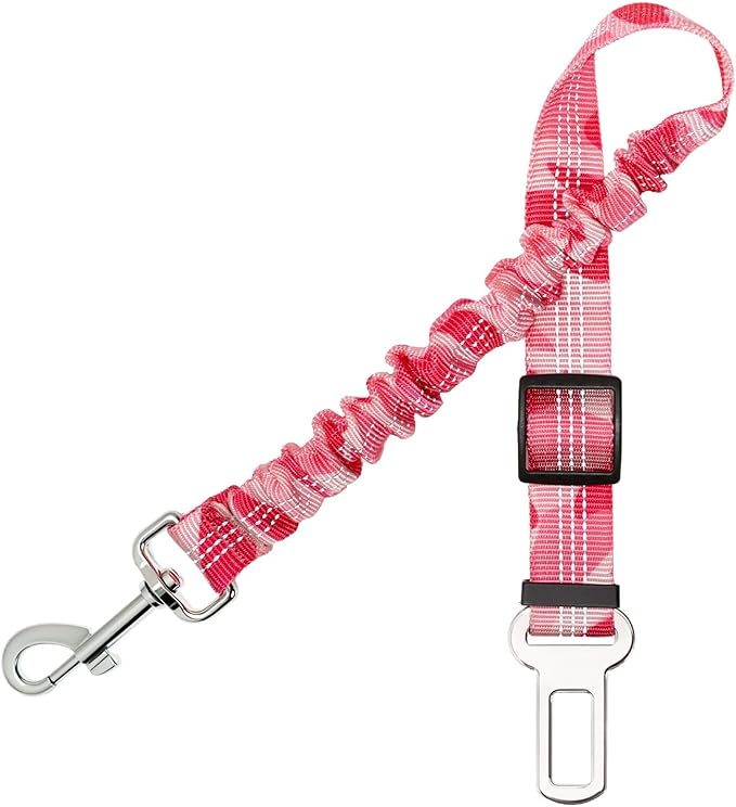 Aerkersun Dog Seat Belt for Car - Adjustable Dog Car Safety Harness, Elastic Cushioning Seatbelt Leash, Reinforced Metal Buckle Anti-Tangle Design, for Small and Medium Pets (Pink)