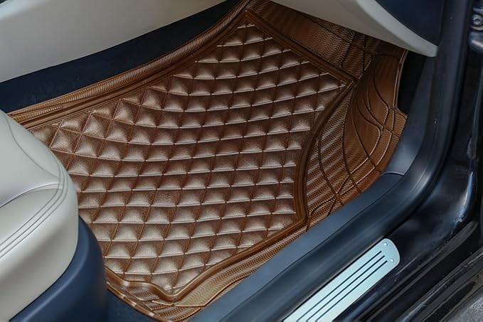 Universal Trim-to-Fit Car Floor Mats for Cars Trucks SUVs Rubber Non-Slip Waterproof All Weather Protection Floor Liner-Gold