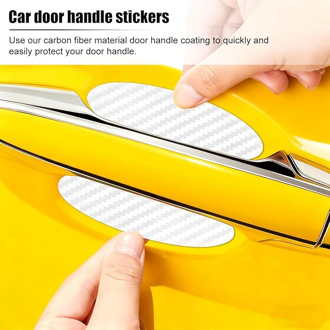 Car Door Handle Cup Scratch Protector, 4PCS 3D Carbon Fiber Vehicle Handle Bowl Sticker, Automotive Exterior Door Cup Protection Decal, Universal for SUV Caravan Automobile (White)