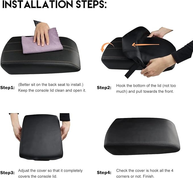 INTGET Center Console Armrest Cover for Chevy Traverse Accessories 2018-2023 2019 2020 2021 2022 Leather Middle Console Lid Pad Protector Elbow Arm Rest Covering Car (Black with Black Stitches)