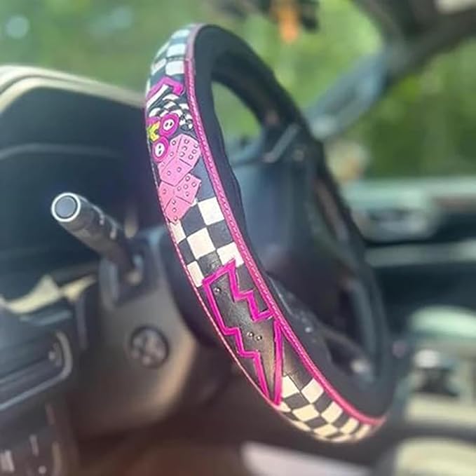 Western Steering Wheel Cover 14.5–15" – Retro Tooled Leather Pattern, Universal Anti-Slip Car Accessories for Trucks SUVs Cars, Boho Cowgirl/Cowboy Gift (D)