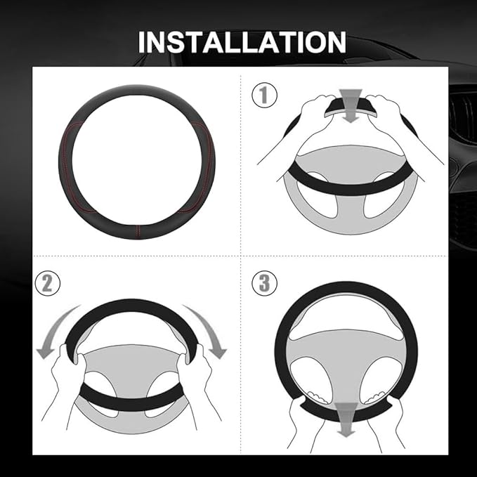 Car Steering Wheel Cover,Microfiber Leather Steering Wheel Cover Universal 14.5-15 inch, Anti-Slip Breathable Auto Wheel Cover Protector for Men Women, (Black)
